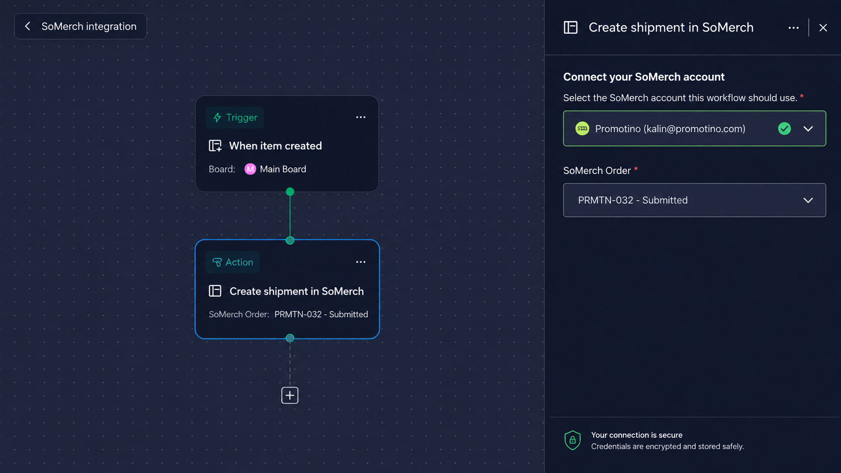 SoMerch Konto sicher direkt im Workflow verbinden