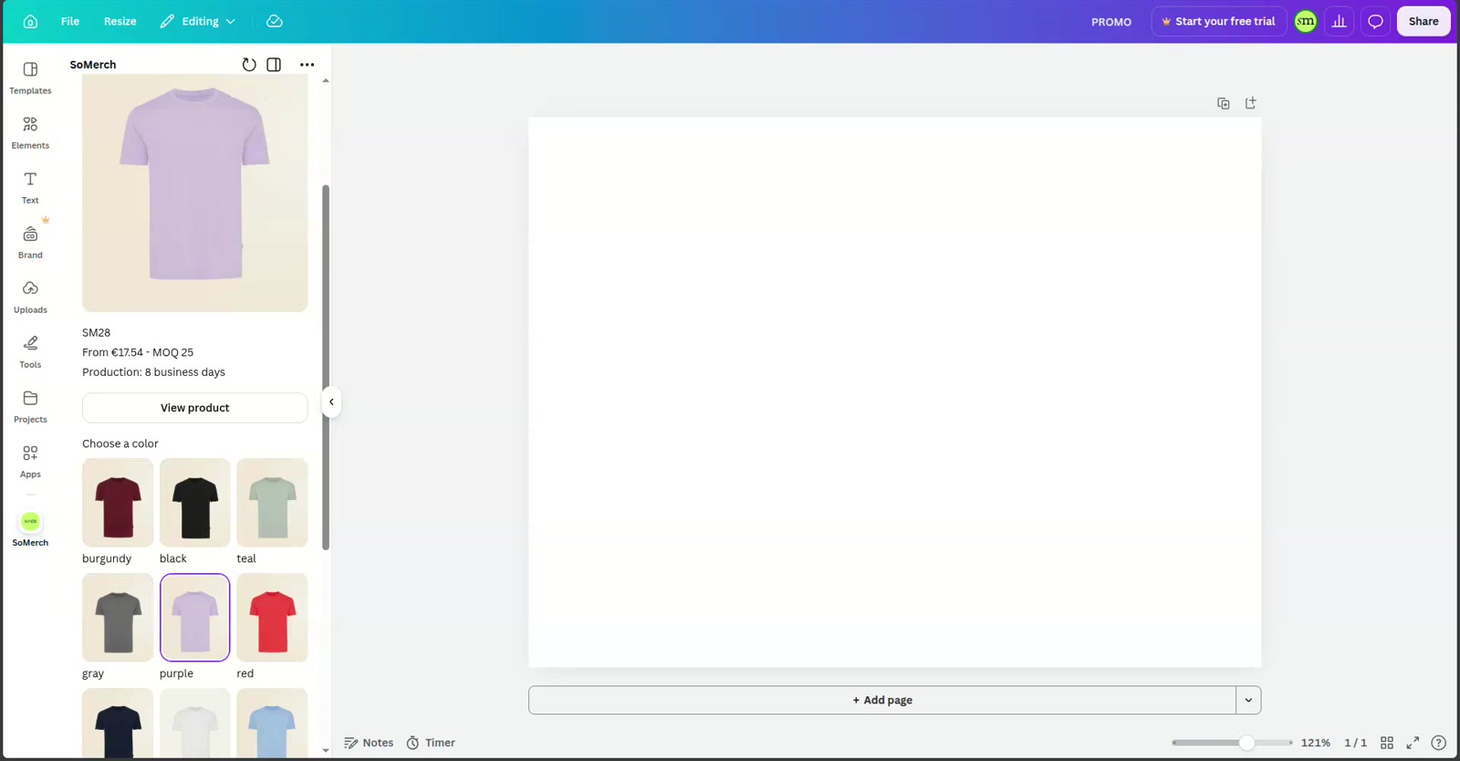 Choose the product color before adding it to the Canva page