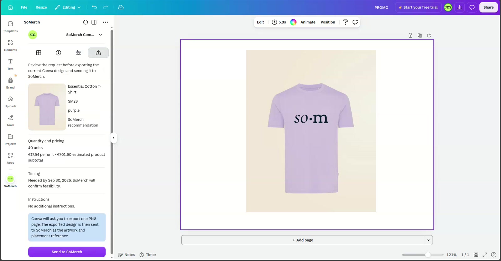 Review the final merch design and production request before sending