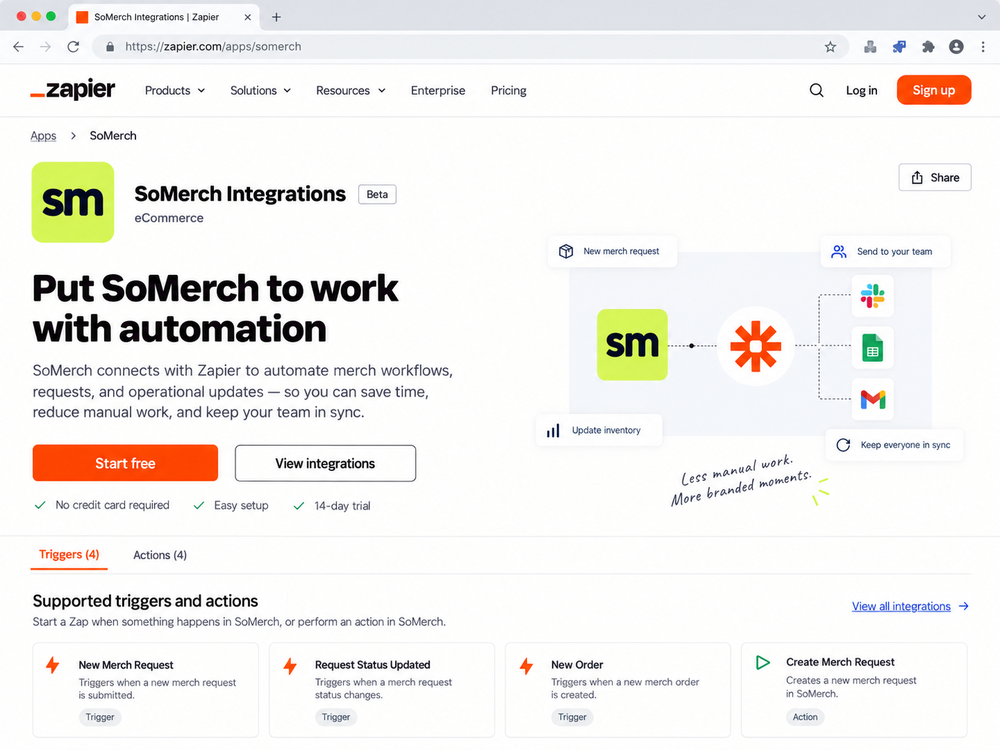 SoMerch public listing on Zapier